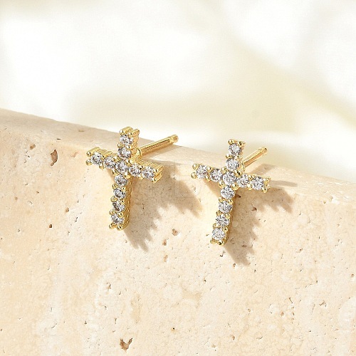 Brass Micro Pave Clear Cubic Zirconia Stud Earrings EJEW-R016-26G-18-1