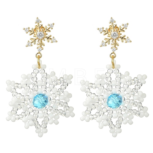 Christmas Snowflake Glass Seed Braided Dangle Earrings EJEW-MZ00233-05-1