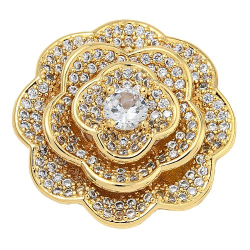 Rack Plating Brass Pave Clear Cubic Zirconia Flower Multi-Strand Links KK-Z063-16G-1