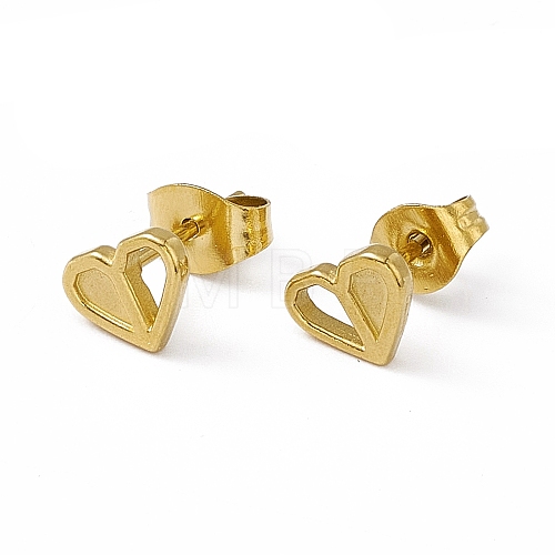 PVD Vacuum Plating 304 Stainless Steel Tiny Heart Stud Earrings for Women EJEW-P212-04G-1