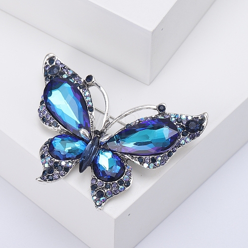 Butterfly Alloy Rhinestone Brooches PW-WGAAA09-02-1