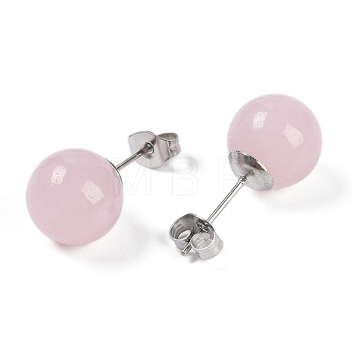 Natural Rose Quartz Stud Earrings EJEW-Z060-04P-03-1