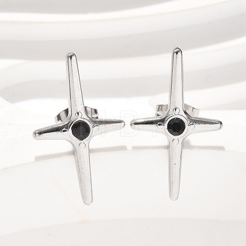 Cross 304 Stainless Steel Stud Earrings EJEW-F361-07P-1