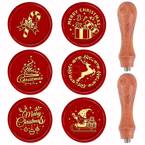 Christmas Theme 6Pcs  Brass Wax Seal Stamp Head AJEW-CP0001-87B-1