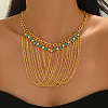Bohemian Iron and Synthetic Turquoise Multi-Layered Tassel Bib Necklaces for Women IX0795-4