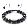 Natural Black Agate & Tiger Eye Round Beaded Adjustable Bracelets HL8029-3-1