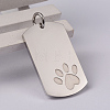 Rectangle with Paw Print 304 Stainless Steel Pendants STAS-I060-15-2