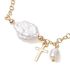 201 Stainless Steel & Natural Cultured Freshwater Pearl Charm Bracelets BJEW-JB13659-3