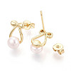 Brass & Natural Pearl Stud Earrings PEAR-N020-WX06-3