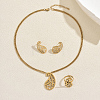 Stainless Steel Hollow Teardrop Pendant Necklace & Stud Earrings & Ring Sets for Women AU4910-5