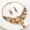 Christmas Santa Claus & Leaf Alloy Rhinestone Pendant Necklace & Stud Dangle Earrings Sets WGF6AE0-02-4