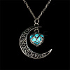 Alloy & Luminous Stone Hollow Moon Heart Pendant Necklaces IT8528-3-1