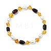 Natural Amber & Cultured Freshwater Pearl Beaded Stretch Bracelets for Women BJEW-JB13699-01-4