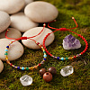 2Pcs 2 Styles Natural Mixed Gemstone & Glass & Brass Round Beads Braided Bead Bracelets PH4377-5-1