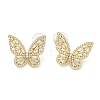 Rack Plating Butterfly Brass Micro Pave Clear Cubic Zirconia Stud Earrings EJEW-H014-09G-1