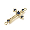 Religion Brass Pave Blue Cubic Zirconia Connector Charms KK-G602-07G-06-2