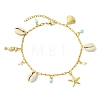 Ocean Natural Cowrie Shell & 304 Stainless Steel Starfish & Dyed Round Natural Howlite Charm Anklets for Women AJEW-AN00819-3
