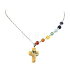 Chakra Natural Mixed Gemstone Religion Cross Pendant 304 Stainless Steel Cable Chain Necklaces for Women NJEW-JN06268-4