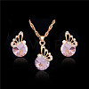 Butterfly & Flat Round Alloy Rhinestone Pendant Necklaces & Stud Earrings FS-WG892EC-01-2