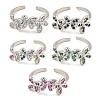 Flower Rack Plating Brass Micro Pave Cubic Zirconia Open Cuff Rings for Women RJEW-N047-01P-RS-1