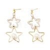 Clear Cubic Zirconia Stars Dangle Stud Earrings with Acrylic Pearl EJEW-G297-06G-1