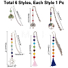 6Pcs 6 Style Tibetan Style Alloy Pendants Bookmarks AJEW-CA0002-38-2