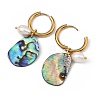 3 Pairs 3 Styles Natural Cultured Freshwater Pearl Beads & Paua Shell Dangle Hoop Earrings EJEW-JE07254-4