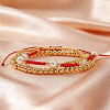3Pcs 3 Styles Brass Round Beads Stretch Bracelets & Glass Seed Beads & Imitation Pearl Round Beads Adjustable Bracelets Set for Women YO0732-1-3
