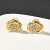 Rose Flower Brass Micro Pave Cubic Zirconia Stud Earrings EJEW-G452-08G-02-2