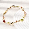Leaf Brass Micro Pave Cubic Zirconia Link Chain Bracelets for Women BJEW-D455-01G-07-3