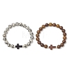 2Pcs 2 Styles Natural Dalmatian Jasper & Elephant Skin Jasper Beads Stretch Bracelets BJEW-JB13675-3