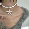 Bohemian Resin Starfish Pendant Double Strands White Imitation Leather Cord Necklaces for Beach FS-WG78CDF-01-2