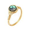 Copper Wired Natural Abalone Shell/Paua Shell Finger Rings for Women RJEW-JR01055-4