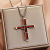 304 Stainless Steel with Natural Carnelian Religion Cross Pendant Necklaces FS-WG3F108-13-1