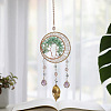 Brass Wire Wrapped Natural Green Aventurine Chips Tree of Life Pendant Decorations HJEW-D302-07A-1