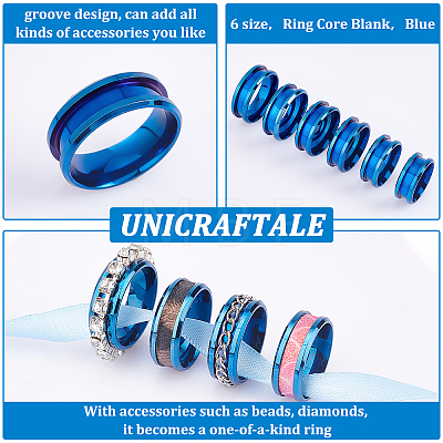 Unicraftale 18pcs 6 Size 201 Stainless Steel Grooved Finger Ring Settings DIY-UN0003-59-1
