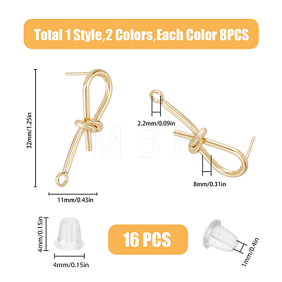 8 Pairs 2 Color Brass Stud Earring Findings KK-FH0006-64-1