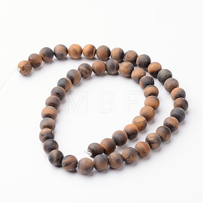 Frosted Round Natural Tiger Eye Bead Strands G-J346-15-8mm-1