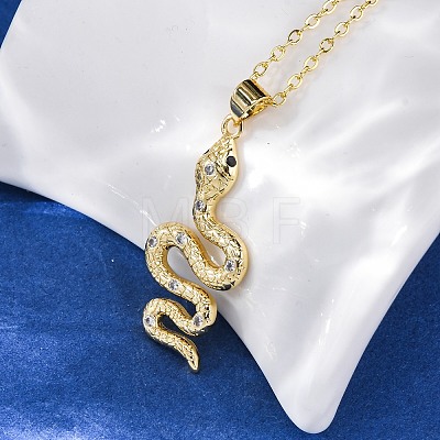 Brass Micro Pave Clear Cubic Zirconia Snake Pendant Necklaces NJEW-S438-02G-G-1