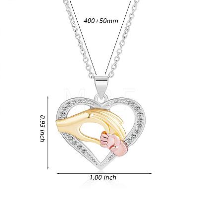 Hand in Hand Love Heart Pendant Necklace Cute Hollow Heart Dangle Necklace Charms Jewelry Gifts for Mom Women Mother's Day Christmas Birthday Anniversary JN1100A-1