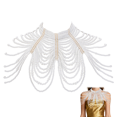 ABS Plastic Imitation Pearl White Round Beaded Multi-Layered Choker Necklaces for Women NJEW-WH0036-020KCG-1