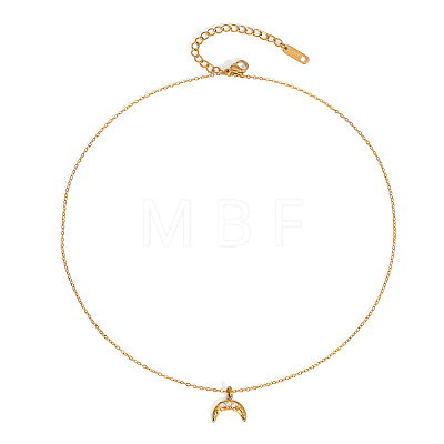 Stainless Steel Micro Pave Cubic Zirconia Moon Pendant Necklaces for Women LI0948-1-1