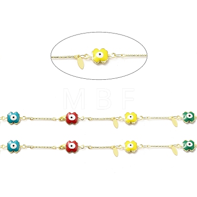 Handmade Brass Enamel Flower Link Chain CHC-I045-06G-1
