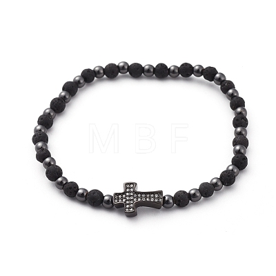 Natural Lava Rock Beads Stretch Bracelets BJEW-JB04802-01-1
