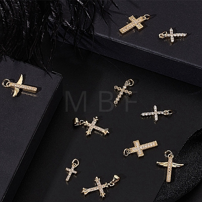 AHADERMAKER 12Pcs 6 Style Brass Micro Pave Clear Cubic Zirconia Charms FIND-GA0002-35-1