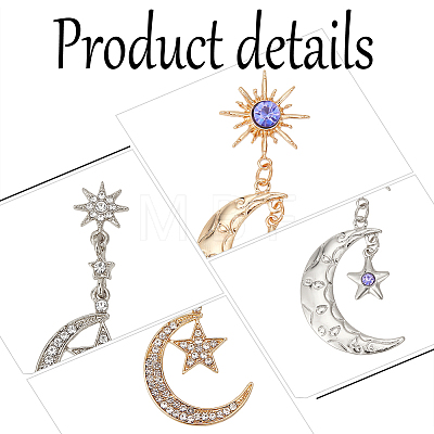 ANATTASOUL 4 Pairs 4 Style Rhinestone Moon & Star Dangle Stud Earrings EJEW-AN0004-45-1