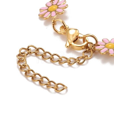 Enamel Daisy Link Chain Necklace NJEW-P220-01G-03-1