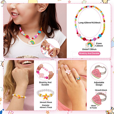 Flower & Shell & Watermelon & Rabbit Plastic Cuff & Adjustable Ring & Pendant Necklace & Stretch Bracelets SJEW-TA0001-02-1