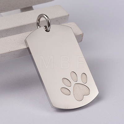 Rectangle with Paw Print 304 Stainless Steel Pendants STAS-I060-15-1