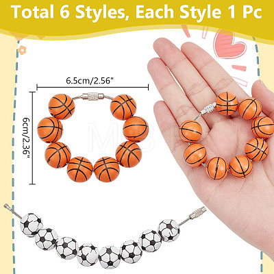 Sport Ball Wood Beaded Keychain for Women Men HJEW-NB00182-1